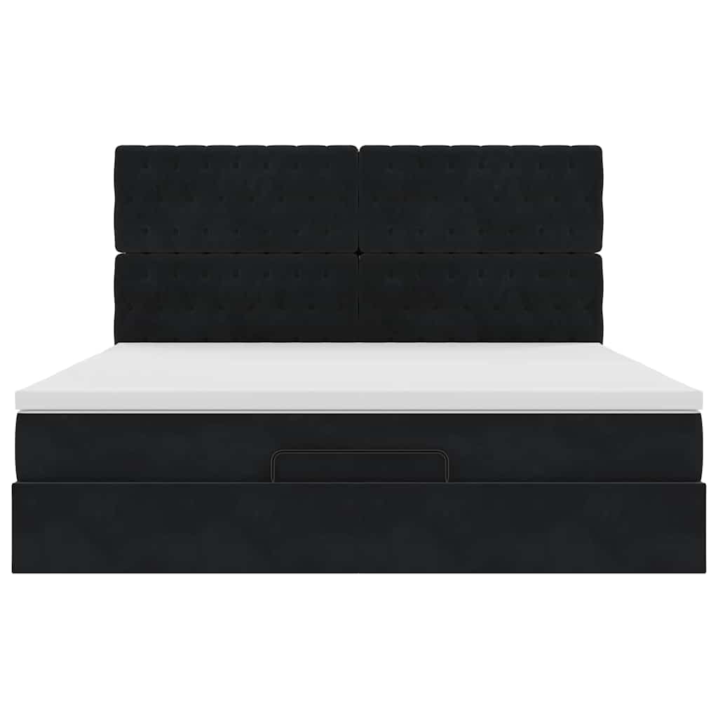 Ottoman-Bett mit Matratzen & LEDs Schwarz 160x200 cm Samt