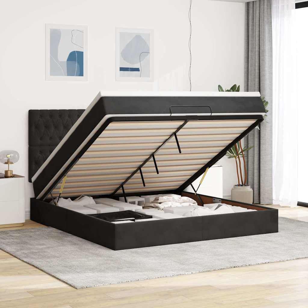 Ottoman-Bett mit Matratzen & LEDs Schwarz 160x200 cm Samt
