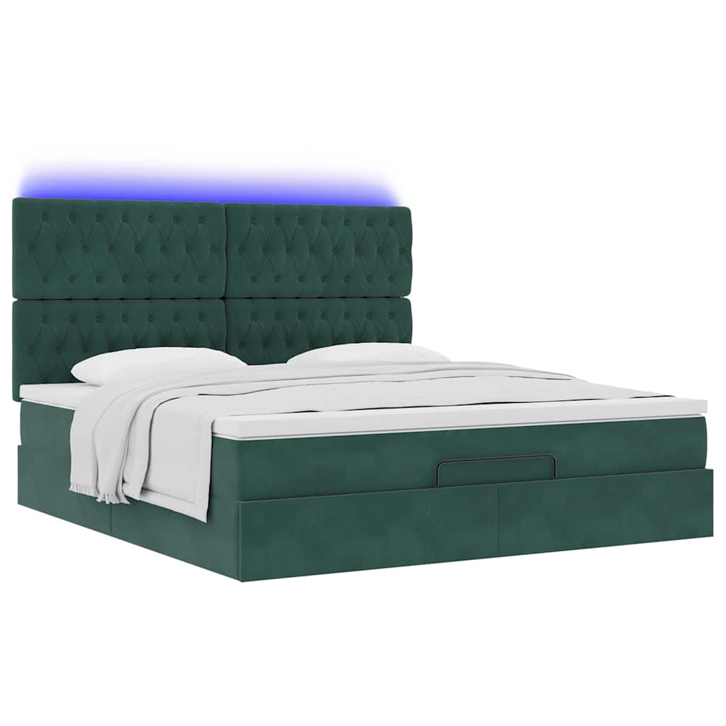 Ottoman-Bett mit Matratzen & LEDs Dunkelgrün 160x200 cm Samt