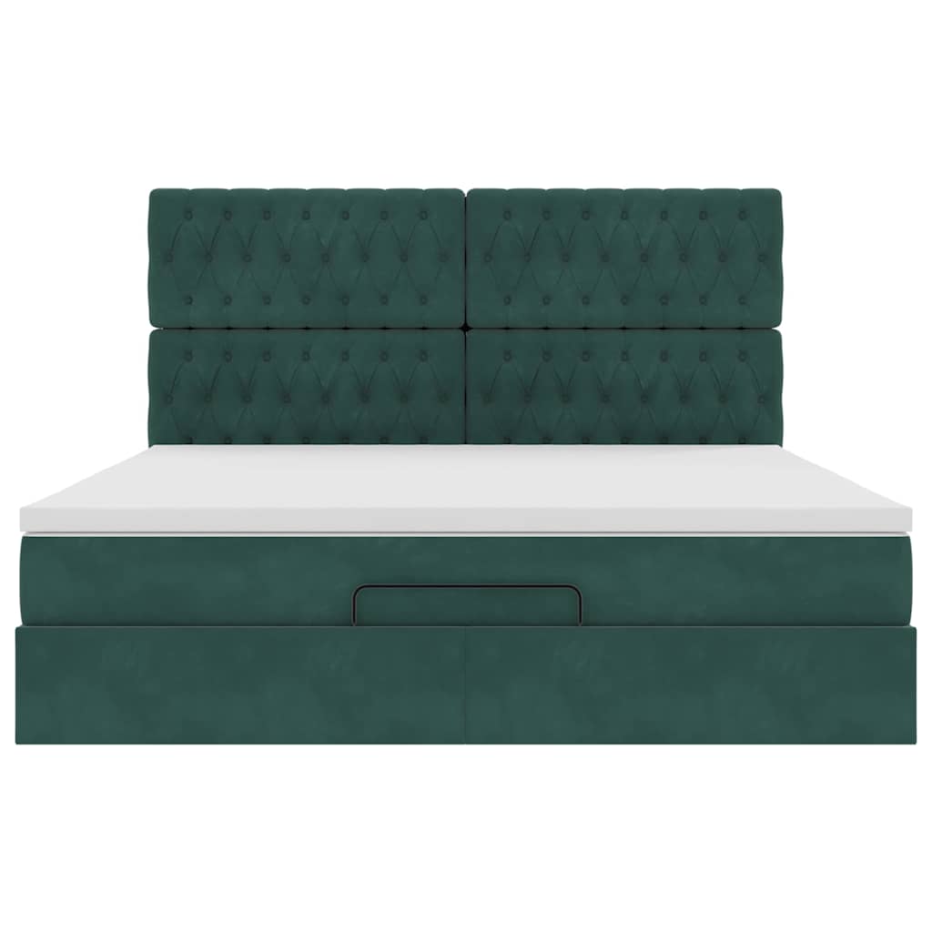 Ottoman-Bett mit Matratzen & LEDs Dunkelgrün 160x200 cm Samt