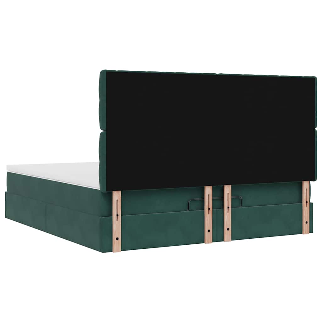 Ottoman-Bett mit Matratzen & LEDs Dunkelgrün 160x200 cm Samt