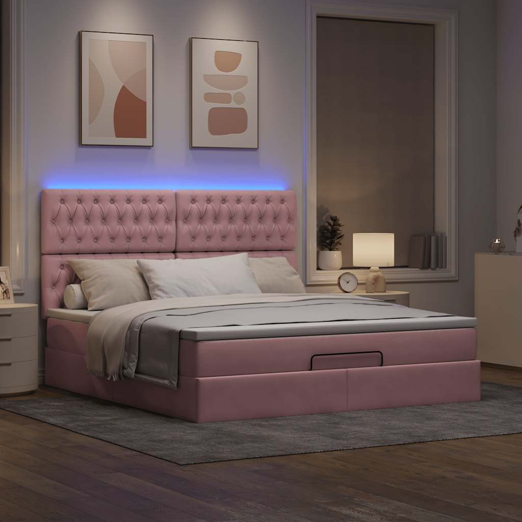 Ottoman-Bett mit Matratzen & LEDs Rosa 160x200 cm Samt