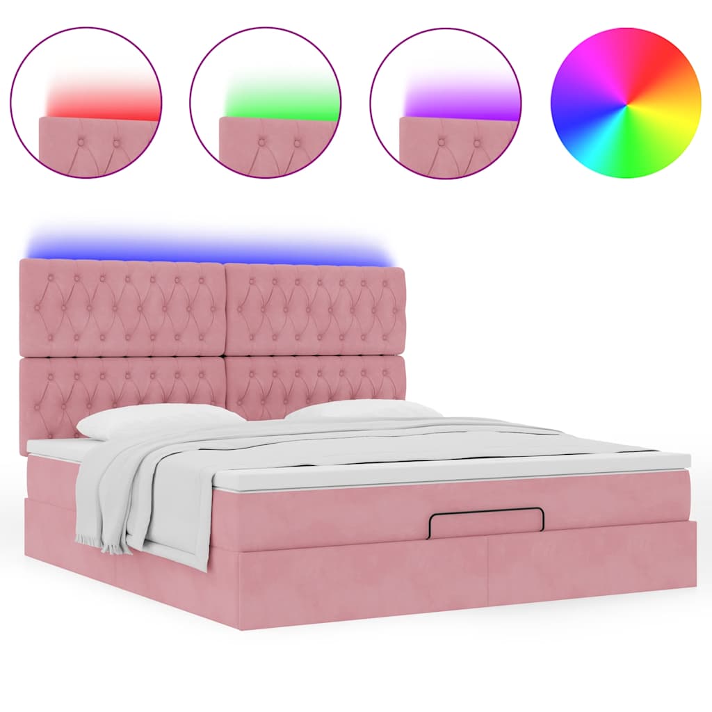 Ottoman-Bett mit Matratzen & LEDs Rosa 160x200 cm Samt