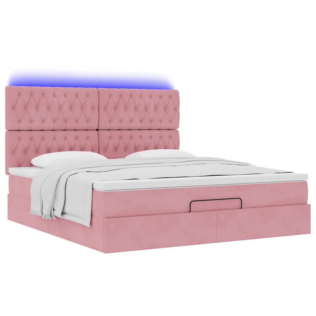 Ottoman-Bett mit Matratzen & LEDs Rosa 160x200 cm Samt