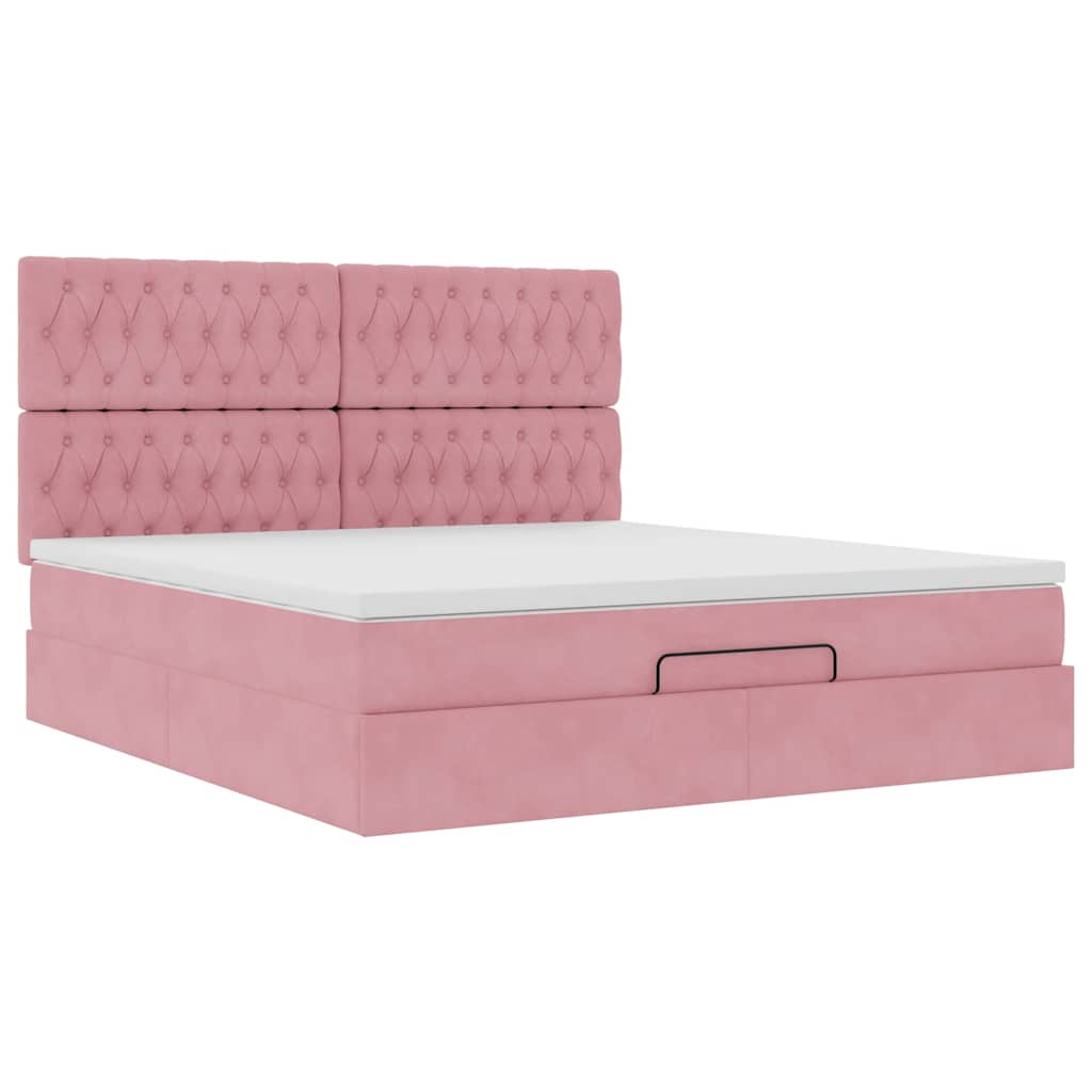 Ottoman-Bett mit Matratzen & LEDs Rosa 160x200 cm Samt