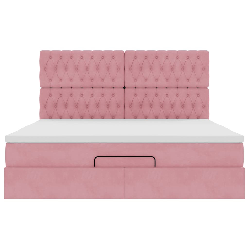 Ottoman-Bett mit Matratzen & LEDs Rosa 160x200 cm Samt