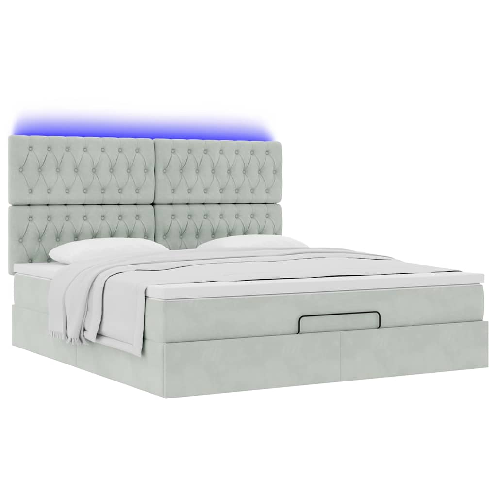 Ottoman-Bett mit Matratzen & LEDs Hellgrau 180x200 cm Samt
