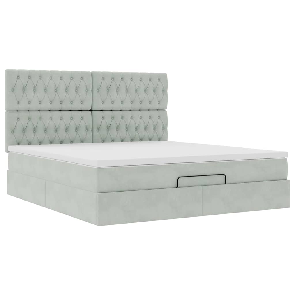 Ottoman-Bett mit Matratzen & LEDs Hellgrau 180x200 cm Samt