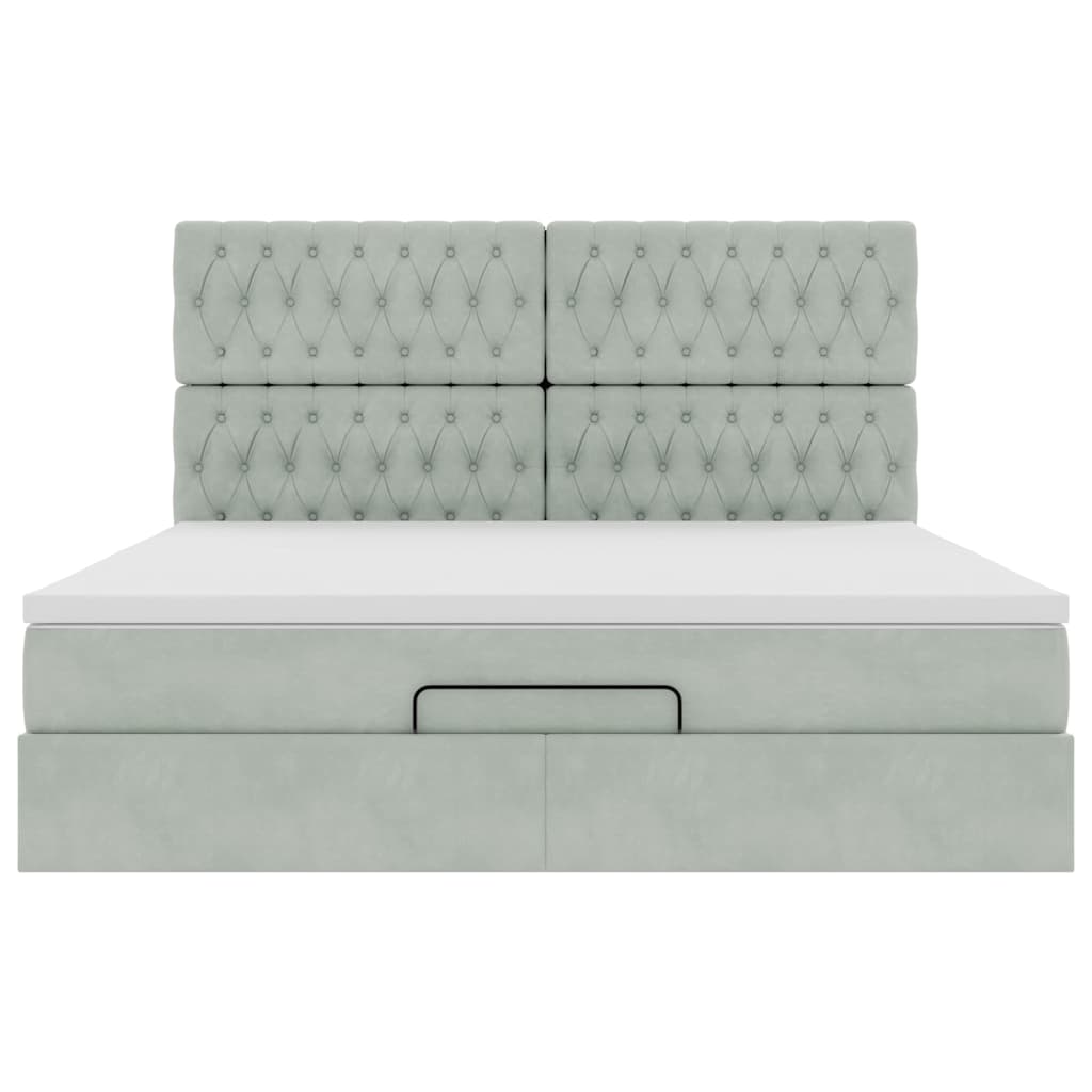 Ottoman-Bett mit Matratzen & LEDs Hellgrau 180x200 cm Samt