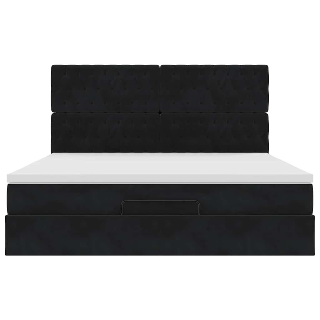 Ottoman-Bett mit Matratzen & LEDs Schwarz 180x200 cm Samt