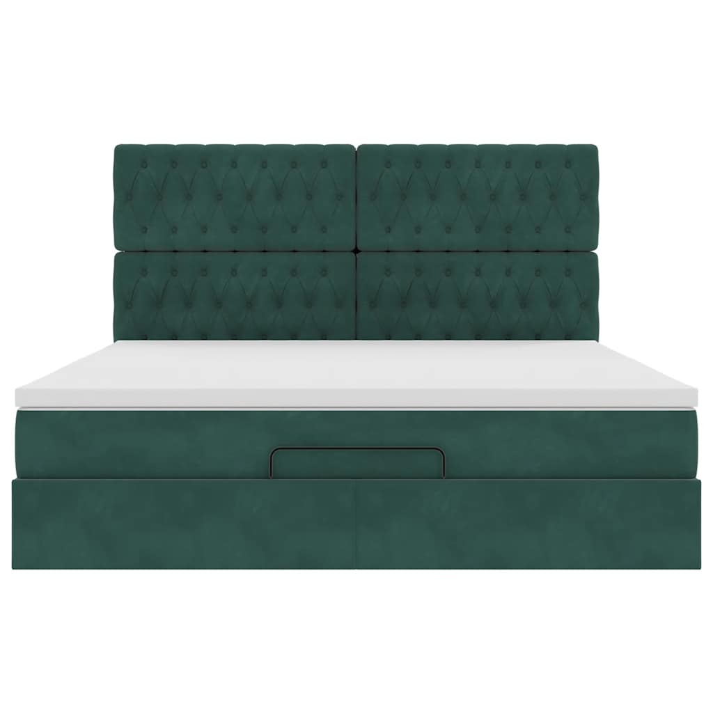 Ottoman-Bett mit Matratzen & LEDs Dunkelgrün 180x200 cm Samt