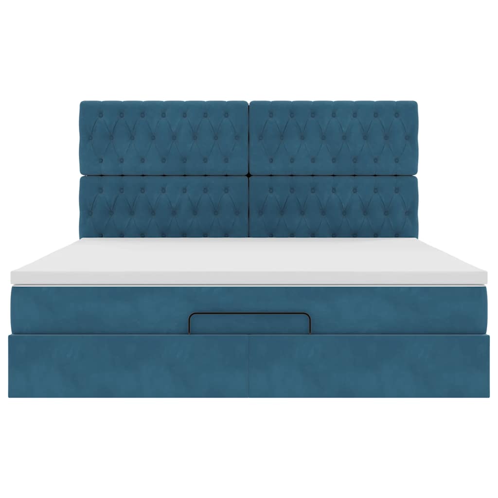 Ottoman-Bett mit Matratzen & LEDs Dunkelblau 180x200 cm Samt