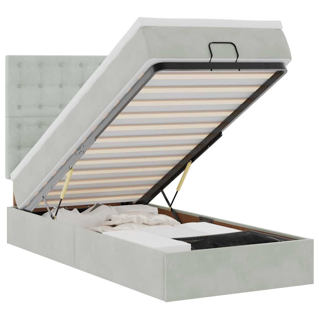Ottoman-Bett mit Matratzen & LEDs Hellgrau 80x200 cm Samt