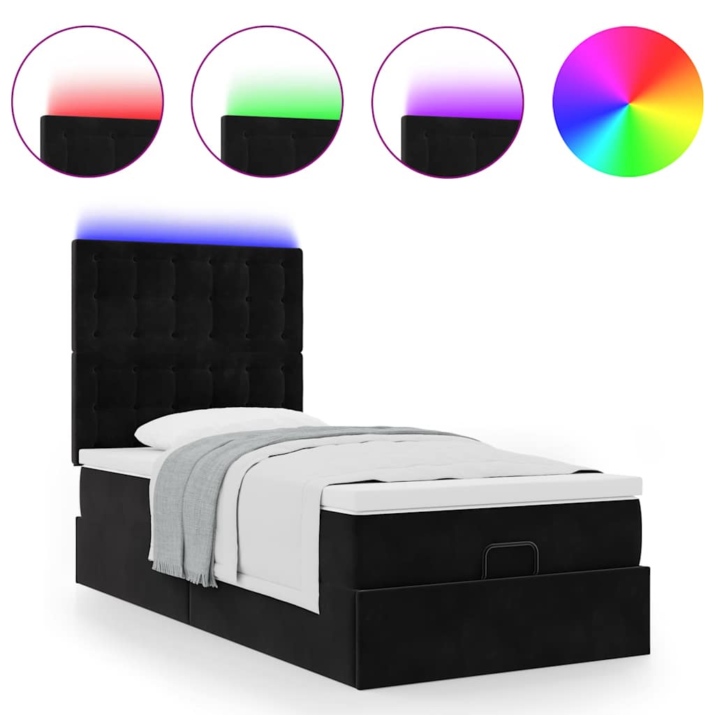 Ottoman-Bett mit Matratzen & LEDs Schwarz 80x200 cm Samt