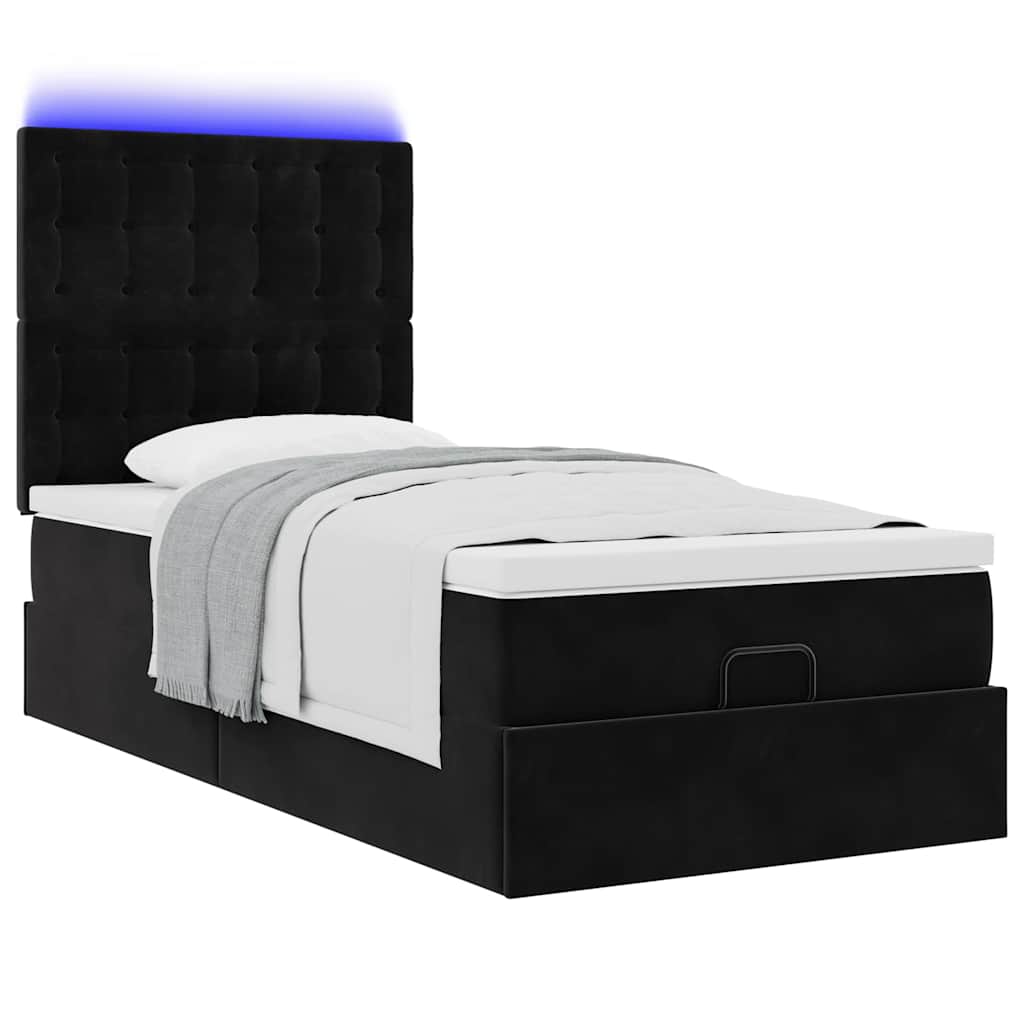 Ottoman-Bett mit Matratzen & LEDs Schwarz 80x200 cm Samt