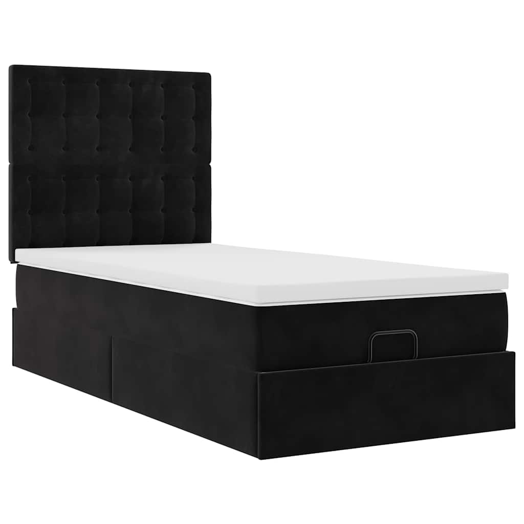 Ottoman-Bett mit Matratzen & LEDs Schwarz 80x200 cm Samt