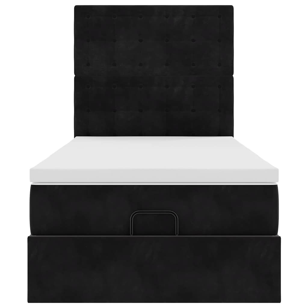 Ottoman-Bett mit Matratzen & LEDs Schwarz 90x190 cm Samt
