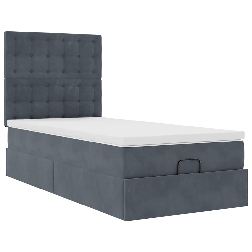 Ottoman-Bett mit Matratzen & LEDs Dunkelgrau 90x200 cm Samt