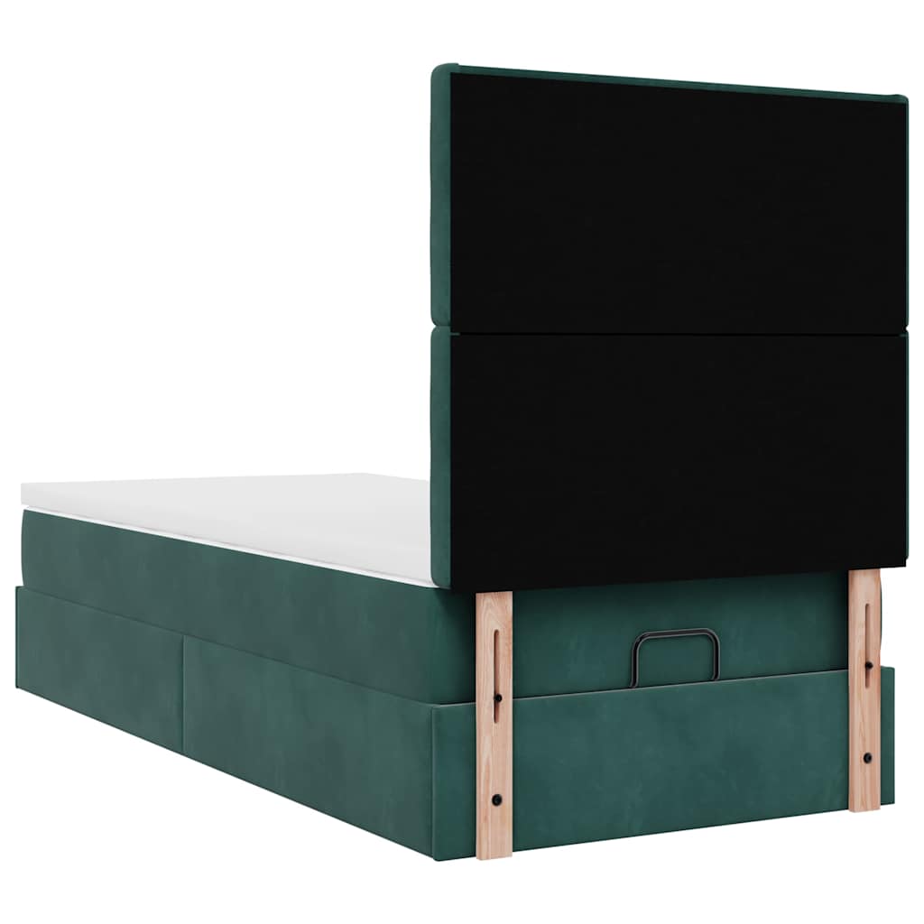 Ottoman-Bett mit Matratzen & LEDs Dunkelgrün 90x200 cm Samt
