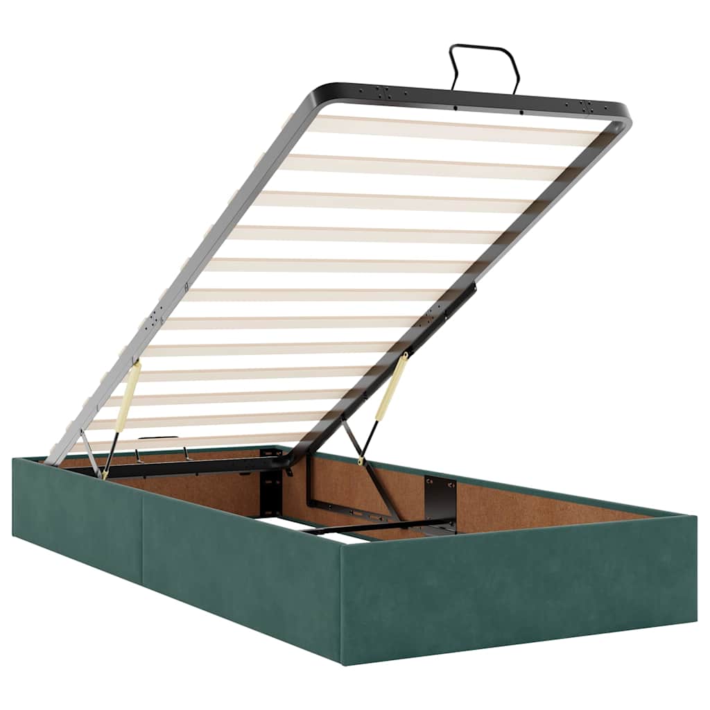 Ottoman-Bett mit Matratzen & LEDs Dunkelgrün 90x200 cm Samt