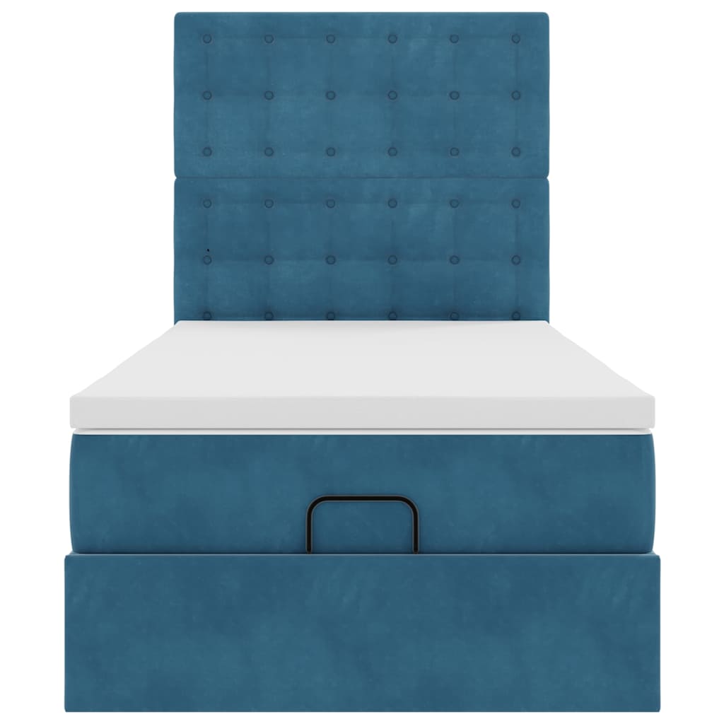 Ottoman-Bett mit Matratzen & LEDs Dunkelblau 90x200 cm Samt