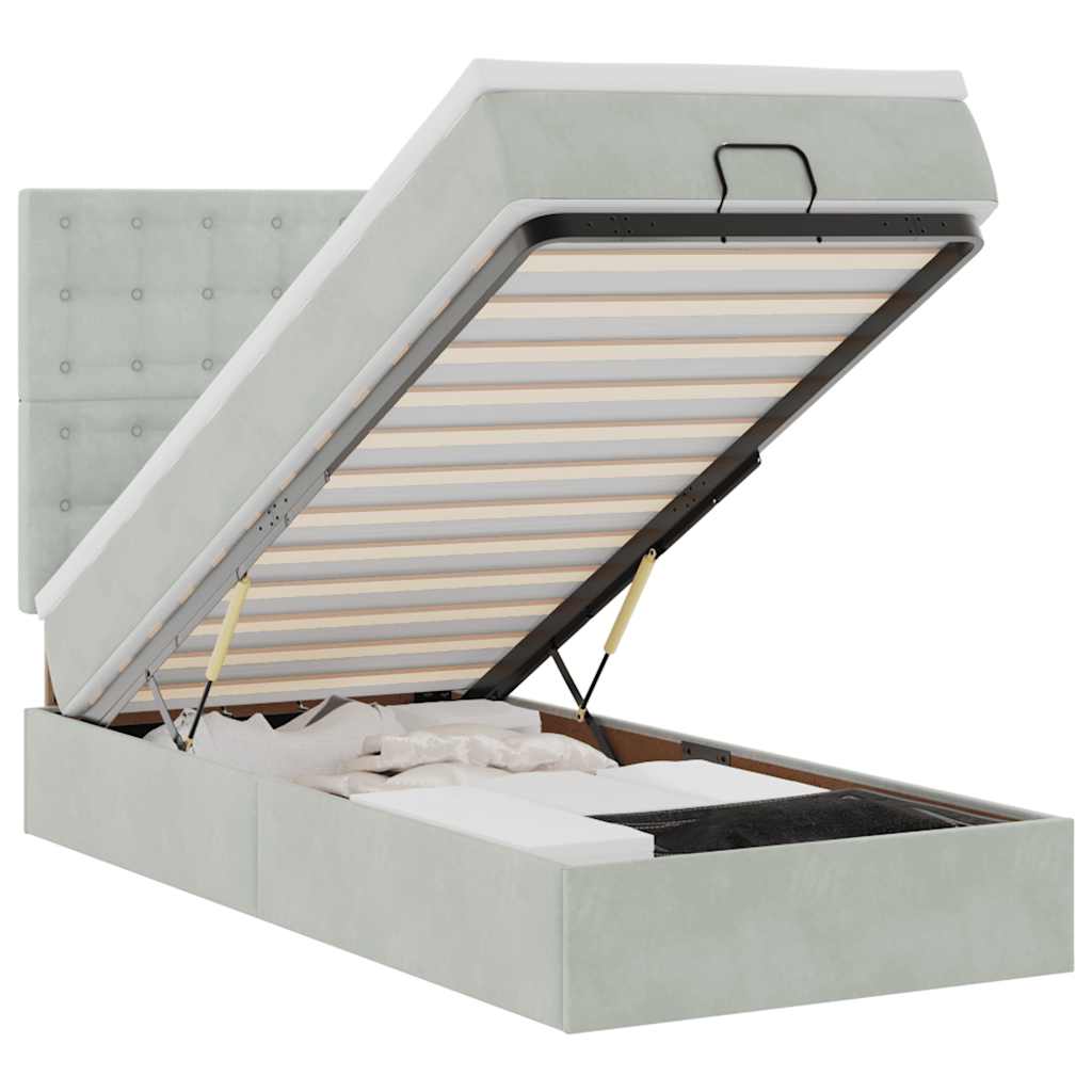 Ottoman-Bett mit Matratzen & LEDs Hellgrau 100x200 cm Samt