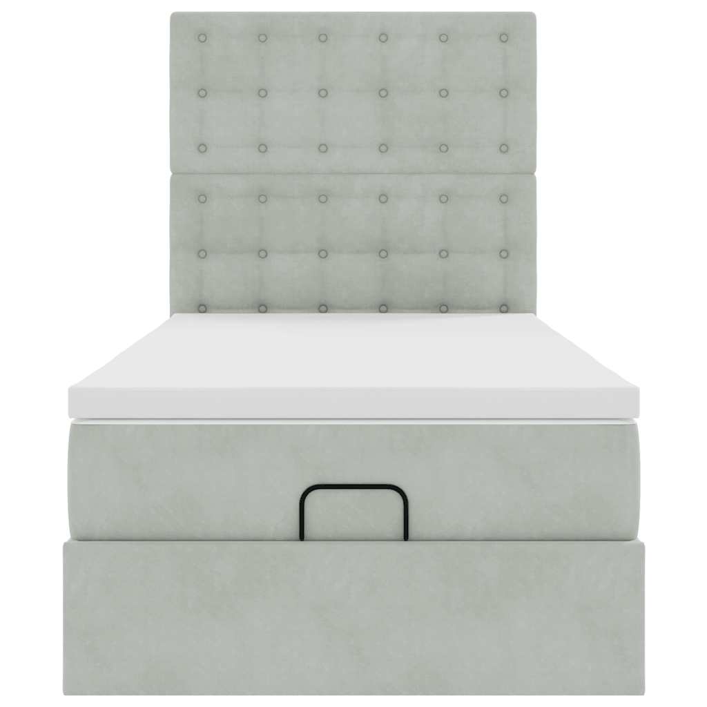 Ottoman-Bett mit Matratzen & LEDs Hellgrau 100x200 cm Samt