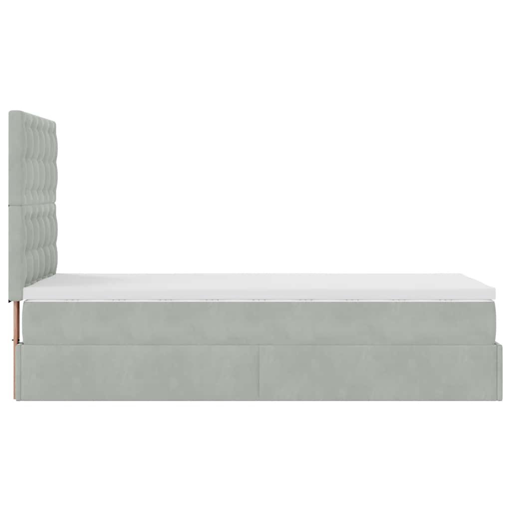 Ottoman-Bett mit Matratzen & LEDs Hellgrau 100x200 cm Samt