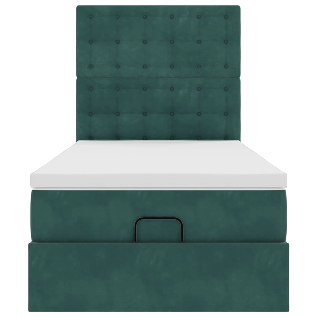Ottoman-Bett mit Matratzen & LEDs Dunkelgrün 100x200 cm Samt