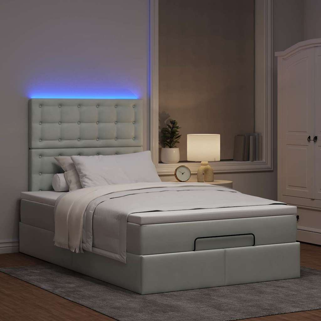 Ottoman-Bett mit Matratzen & LEDs Hellgrau 120x200 cm Samt