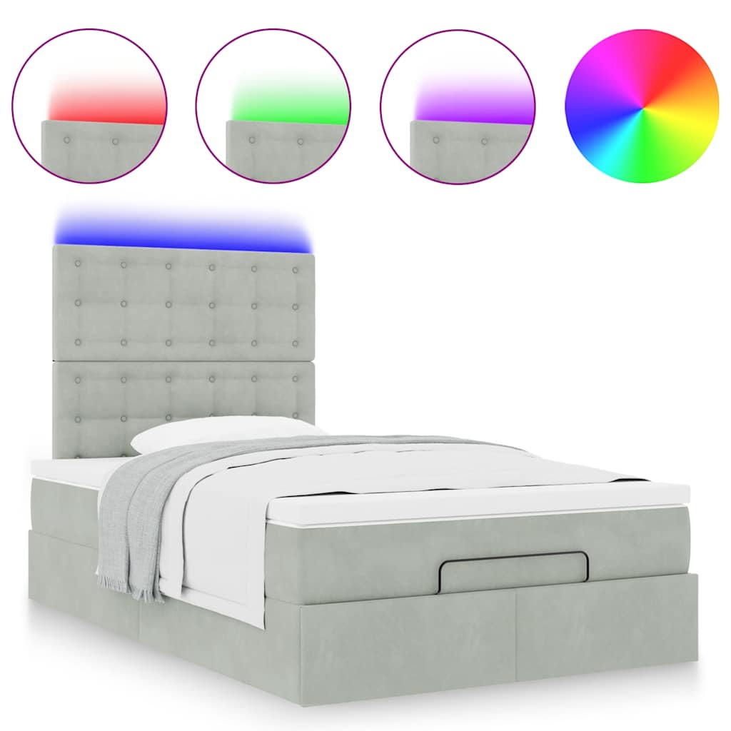 Ottoman-Bett mit Matratzen & LEDs Hellgrau 120x200 cm Samt