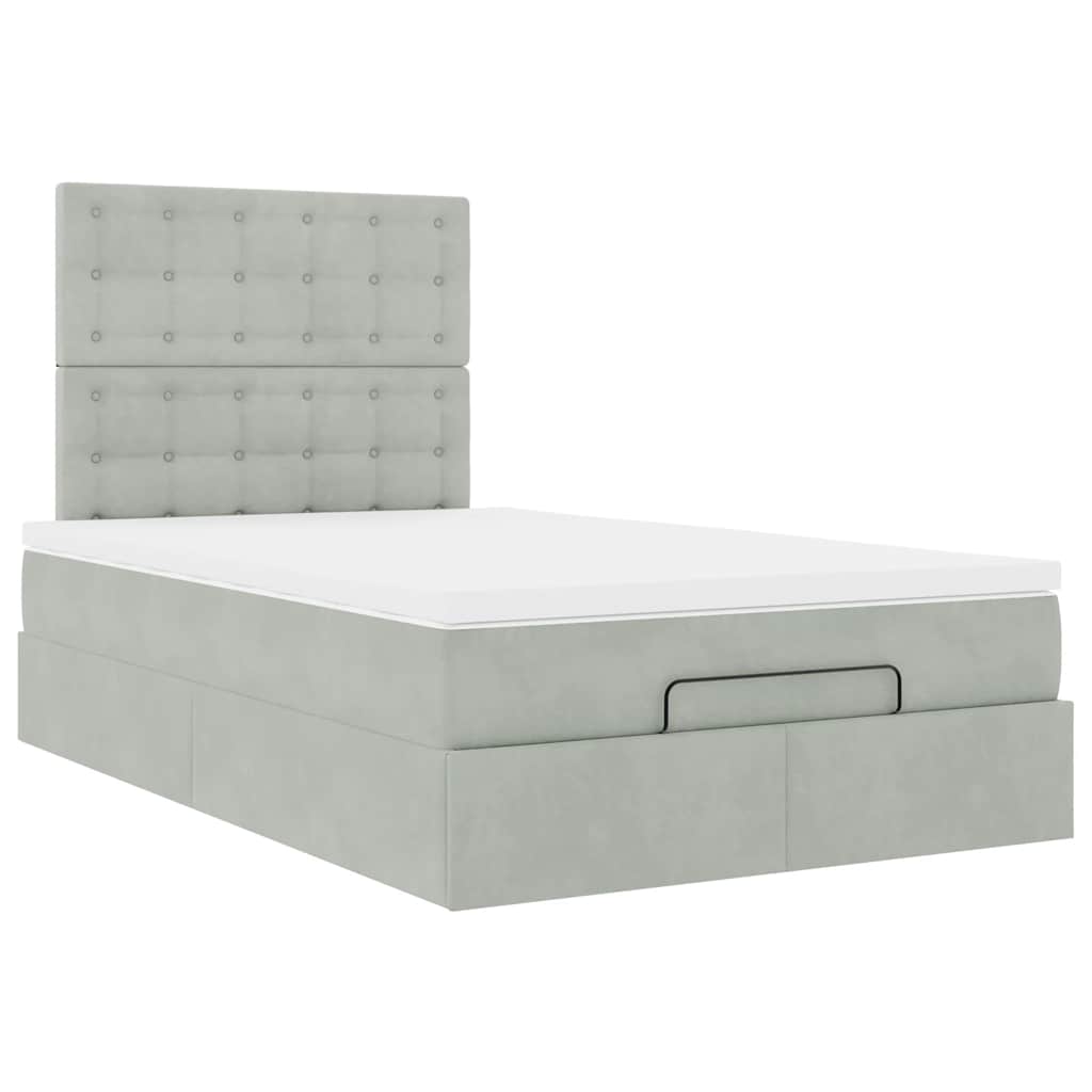 Ottoman-Bett mit Matratzen & LEDs Hellgrau 120x200 cm Samt