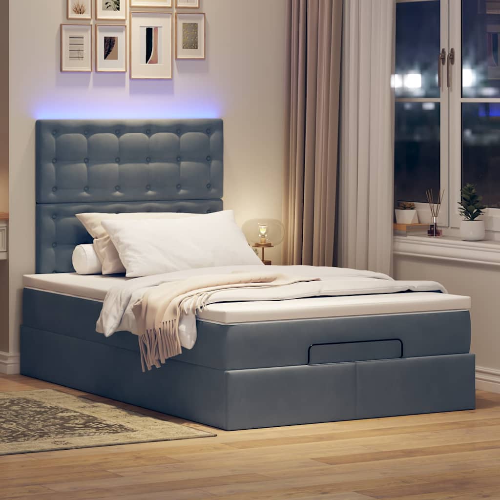 Ottoman-Bett mit Matratzen & LEDs Dunkelgrau 120x200 cm Samt