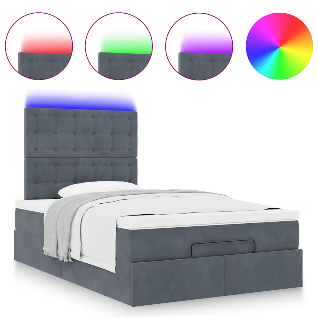 Ottoman-Bett mit Matratzen & LEDs Dunkelgrau 120x200 cm Samt