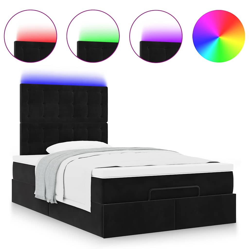 Ottoman-Bett mit Matratzen & LEDs Schwarz 120x200 cm Samt