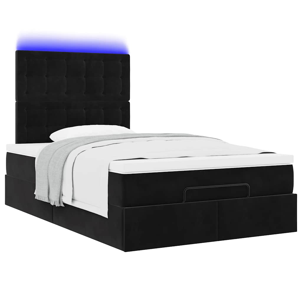 Ottoman-Bett mit Matratzen & LEDs Schwarz 120x200 cm Samt