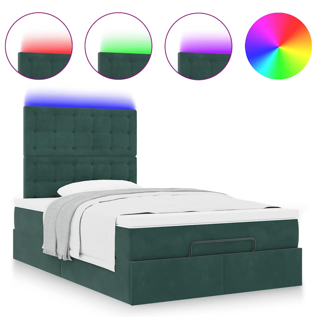 Ottoman-Bett mit Matratzen & LEDs Dunkelgrün 120x200 cm Samt