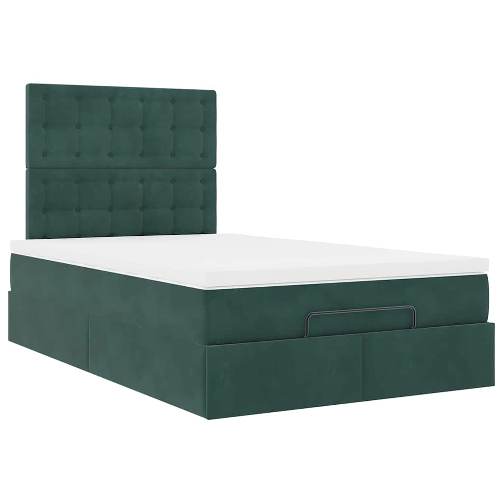 Ottoman-Bett mit Matratzen & LEDs Dunkelgrün 120x200 cm Samt