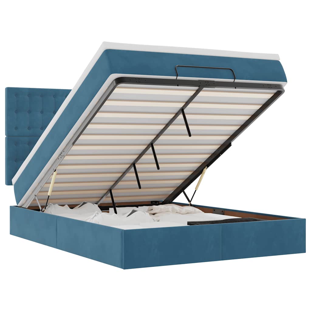 Ottoman-Bett mit Matratzen & LEDs Dunkelblau 140x190 cm Samt