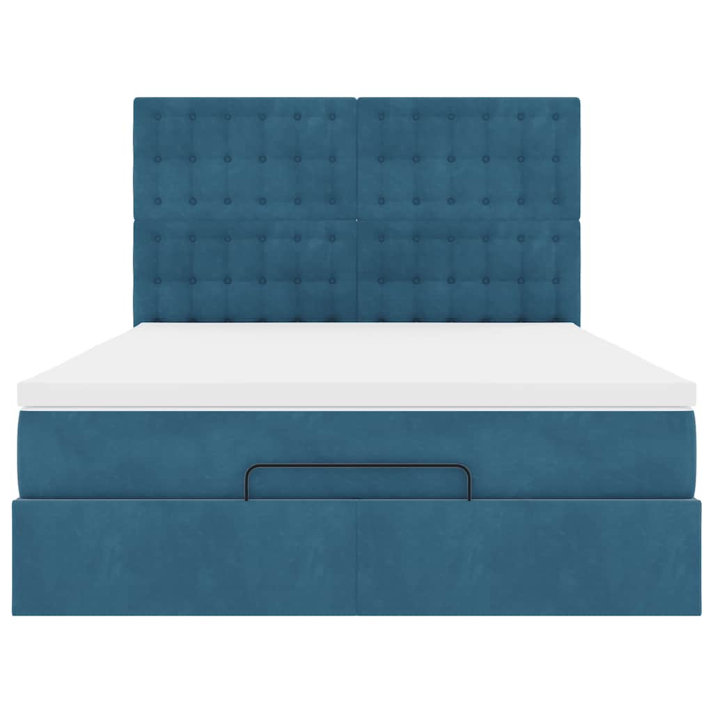 Ottoman-Bett mit Matratzen & LEDs Dunkelblau 140x190 cm Samt