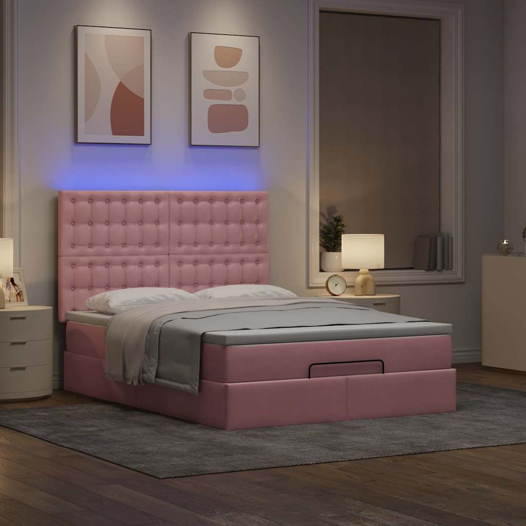 Ottoman-Bett mit Matratzen & LEDs Rosa 140x190 cm Samt