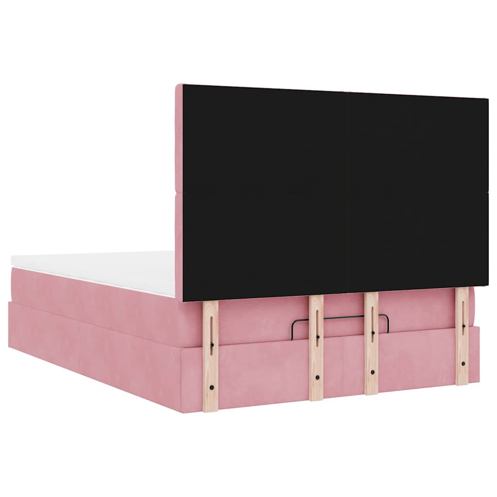 Ottoman-Bett mit Matratzen & LEDs Rosa 140x190 cm Samt