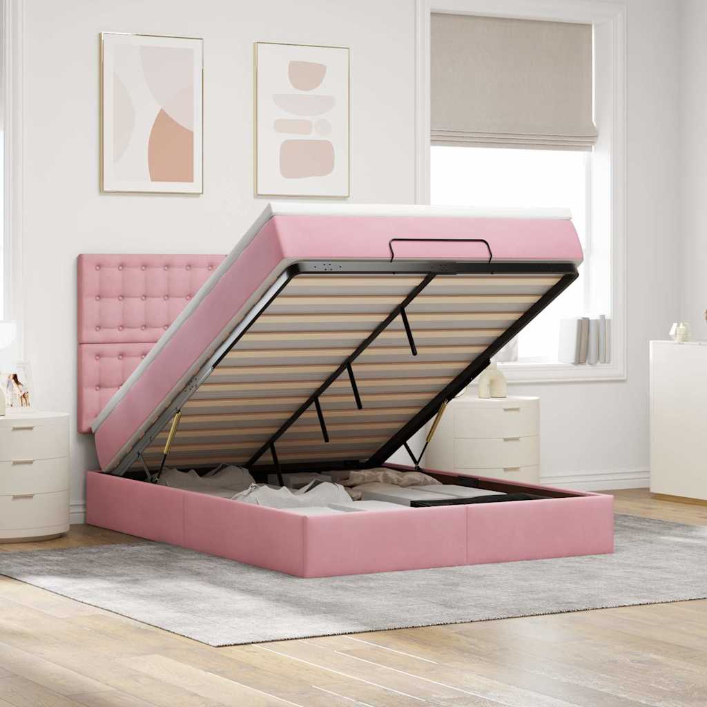 Ottoman-Bett mit Matratzen & LEDs Rosa 140x190 cm Samt