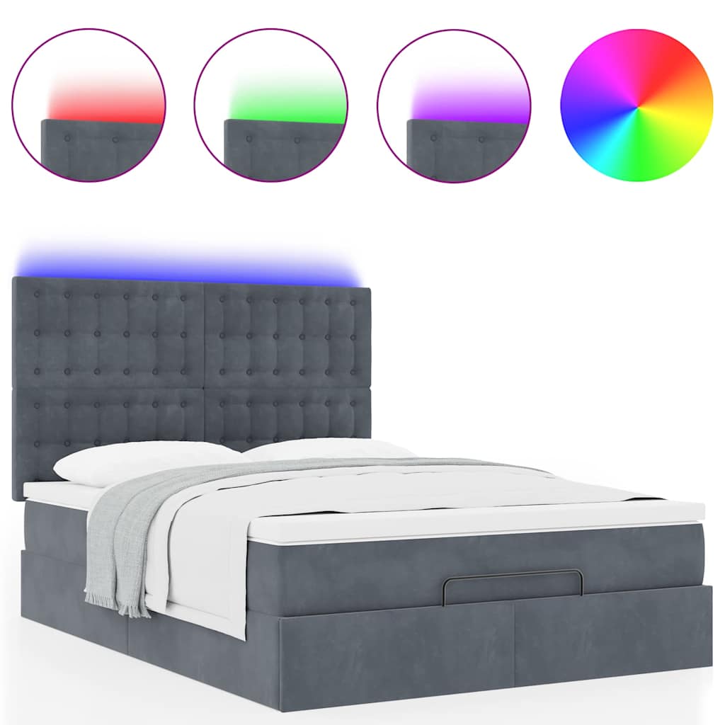 Ottoman-Bett mit Matratzen & LEDs Dunkelgrau 140x200 cm Samt