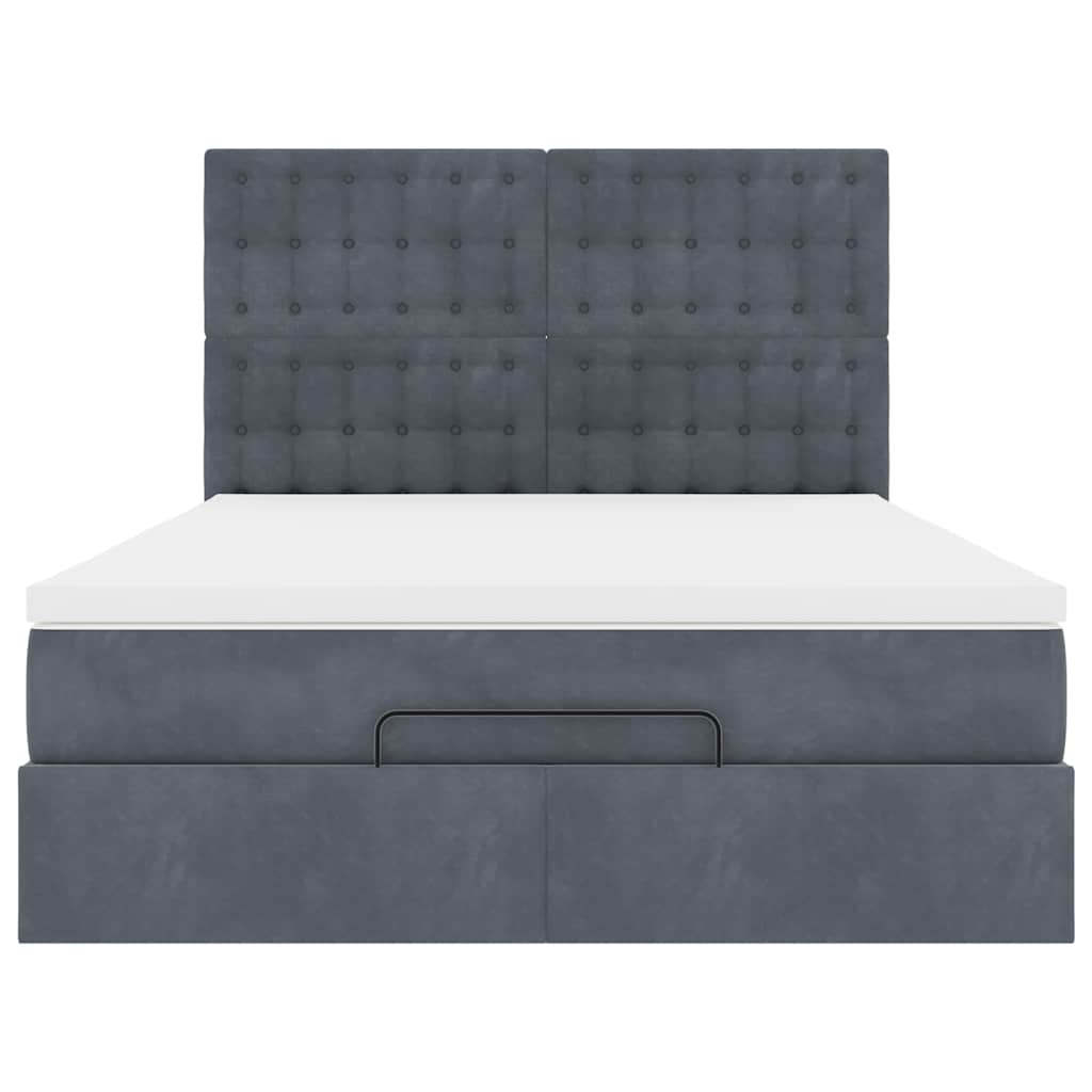 Ottoman-Bett mit Matratzen & LEDs Dunkelgrau 140x200 cm Samt