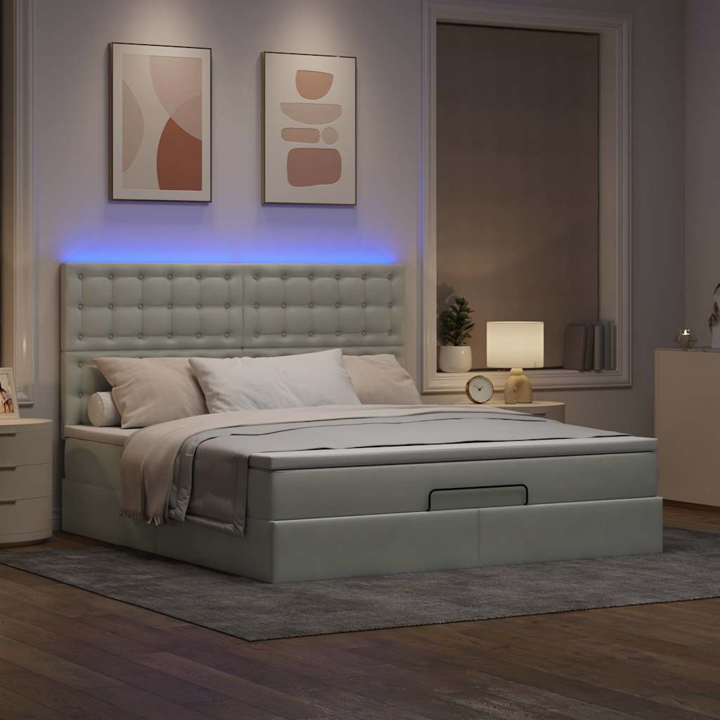 Ottoman-Bett mit Matratzen & LEDs Hellgrau 160x200 cm Samt