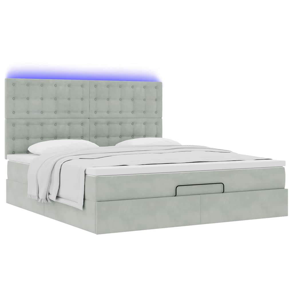 Ottoman-Bett mit Matratzen & LEDs Hellgrau 160x200 cm Samt