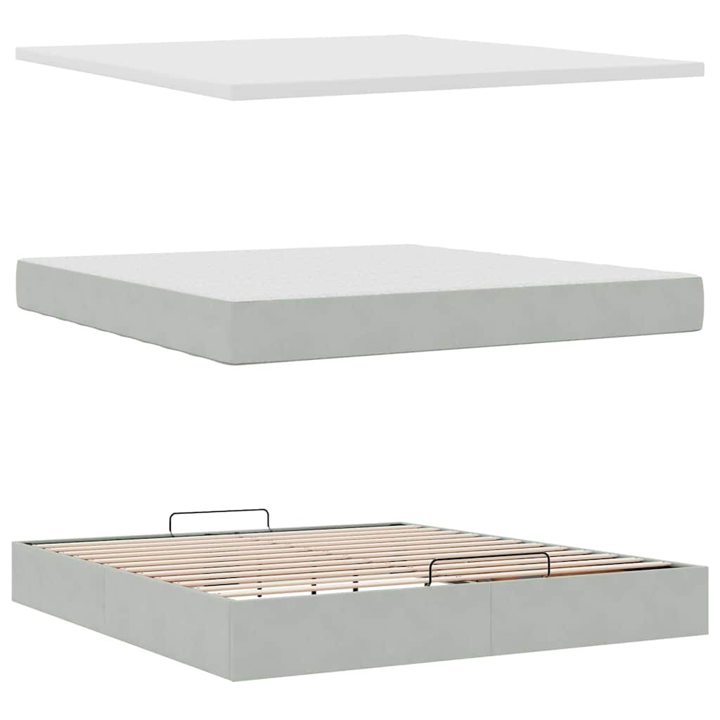 Ottoman-Bett mit Matratzen & LEDs Hellgrau 160x200 cm Samt