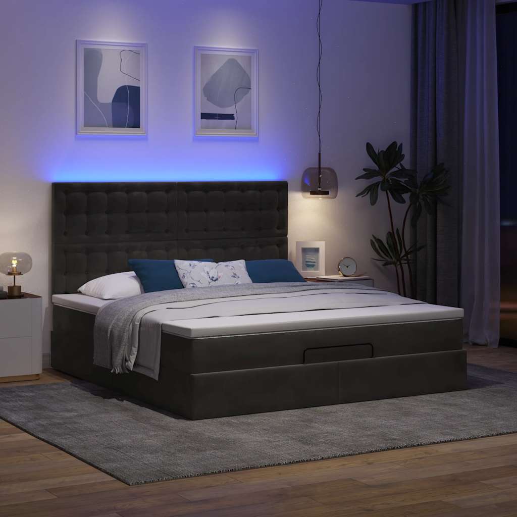 Ottoman-Bett mit Matratzen & LEDs Schwarz 160x200 cm Samt