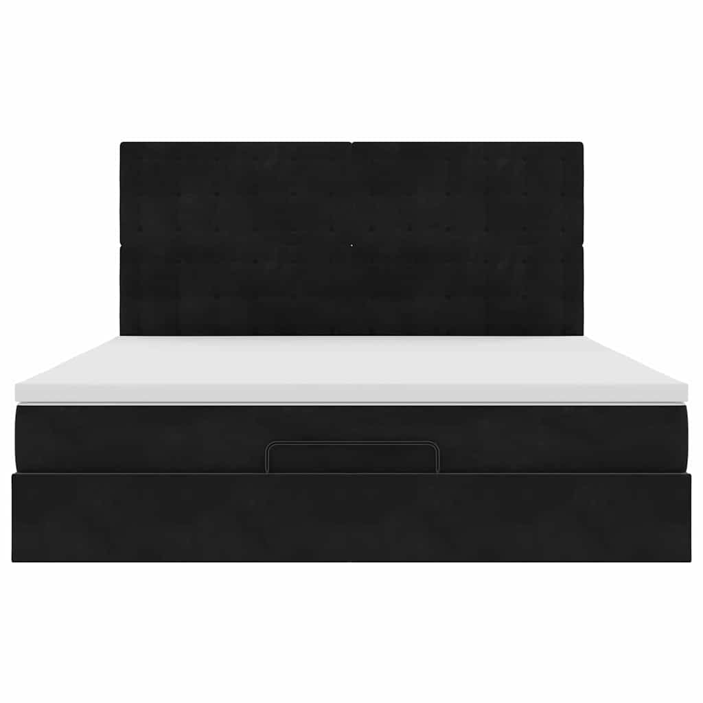 Ottoman-Bett mit Matratzen & LEDs Schwarz 160x200 cm Samt